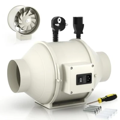 Afbeelding van FanGoFast Rookafzuiging, buisventilator, 100 mm, inline kanaalventilator, afvoerventilator, 230 V, stil, met IEC stopcontact, EU stekker + 1,5 m netsnoer, voor badkamer, kantoor, groeiruimtes