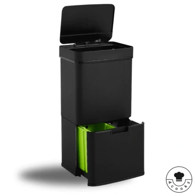 Afbeelding van 4cookz® Smart Waste Black M Afvalscheiding Prullenbak met Sensor 72 L