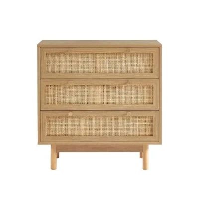 Afbeelding van BAÏTA Commode Helena eiken look en rotan rieten 3 laden