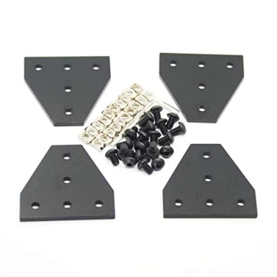 Afbeelding van Befenybay 4 Stks/set Hoekbeugel Plaat met 20 STKS M5x8mm Schroeven en M5 T Moeren, 5 Gat Tee Buiten Joining Plate voor 2020 Serie Aluminium Profiel 3D Printer Frame (Zwart Schroef)