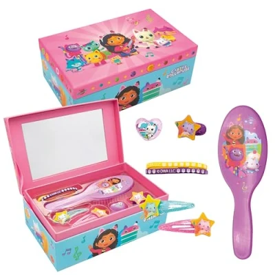 Afbeelding van Joytoy Gabby&#039;s Dollhouse sieradendoosje met accessoires: borstel, 2 haarspelden, ring, elastiekbanden, haarband 18 x 11,5 7 cm