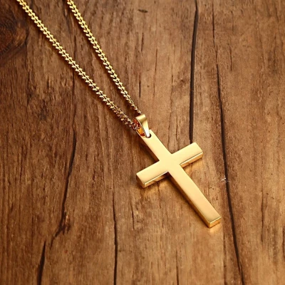 Afbeelding van Ketting edelstaal met kruisje goudkleur