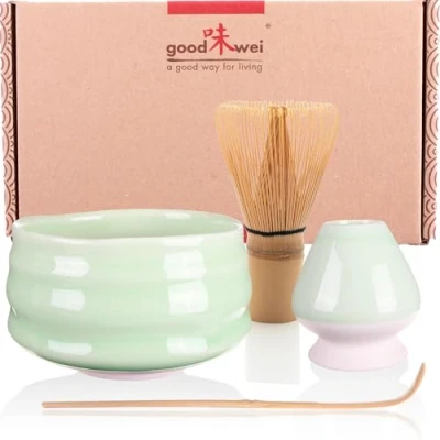 Afbeelding van Matcha Set Japanse Theeset Ceremonie Kit met hoogwardige Schaal, Matchaklopper en Chasen Houder (80, Minto)