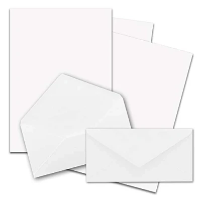 Afbeelding van Set van 50 stuks briefpapier, DIN A4, met lange enveloppen, nat kleven, wit, mat schrijfpapier enveloppen FarbenFroh by GUSTAV NEUSER