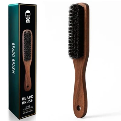 Afbeelding van Baardborstel van Zwijnenhaar Sakkal Houten Handvat Antistatisch, Ontwarrend en Gladmakend Baardverzorging Styling voor Mannen Ideaal Korte Lange Baarden
