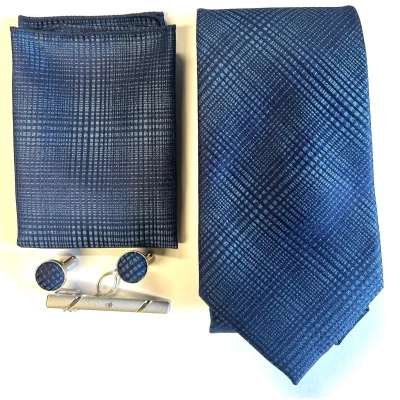 Afbeelding van Actie4you® Luxe Stropdas Set Met Manchetknopen en Pochet Dasspeld Geschenkdoos 4 Delig Dblauw Streep