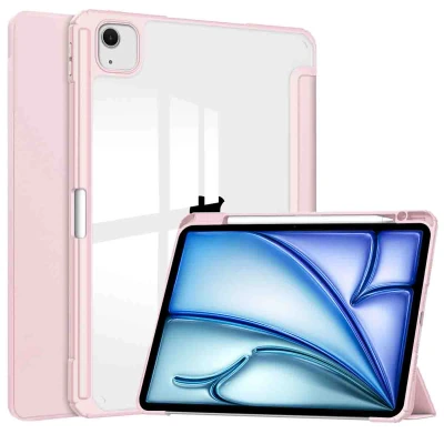 Afbeelding van iPad Air 13 inch (2024) M2 Hoes: iMoshion Trifold Hardcase Bookcase Shockproof/Valbescherming Hardcase,Bookcase Roze Kunststof Tablet Hoezen