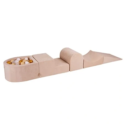 Afbeelding van MEOWBABY Speelset met Ballenbak voor Kinderen Speeltuin Set Schuimspeelgoed Ballenbad 100 Ballen, Velvet, Ecru: Goud/Beige/Transparant/Wit