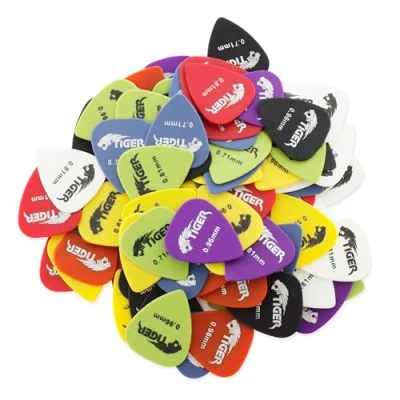 Afbeelding van TIGER AP100A Pak van 100 Plectrums voor akoestische/klassieke/elektrische/basgitaar Verscheidenheid aan meters licht/medium/zwaar 0,58 mm / 0,71 0,81 0,96 diverse kleuren