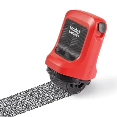Afbeelding van Trodat ID Protector+ rollerbalpen voor veilige gegevensbescherming geïntegreerde pakket en briefopener, afdrukbreedte 25 mm, zwart, uniek afdrukpatroon permanente dekking, sneldrogend