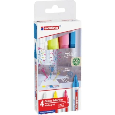 Afbeelding van Viltstift edding 95 glasbord rond 1.5 3mm inclusief zwart assorti set à 4 stuks