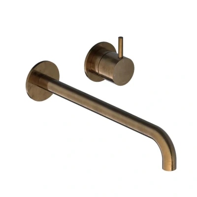 Afbeelding van Hotbath Cobber 2 gats inbouw wastafelkraan 25cm verouderd messing