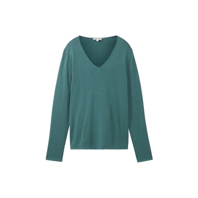 Afbeelding van TOM Tailor Basic Vneck Trui, Dames, Maat: XS, Sea pine green