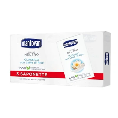 Afbeelding van Mantovani Klassieke Neutra Zeep met Rijstmelk. 1 Pak van 3 stuks, 90 gram x