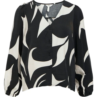 Afbeelding van OBJECT blousetop OBJDEMIA met all over print zwart/ crème