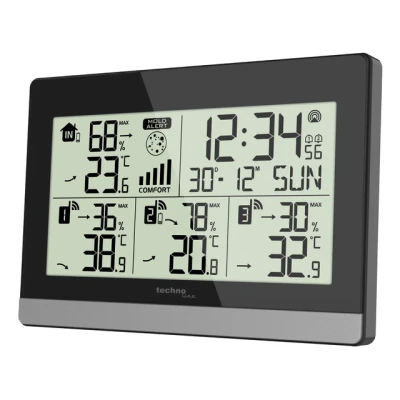 Afbeelding van Technoline weerstation WS 7065 144x96x38mm zwart/zilver met 3 buitensensors 30m TL WS7065