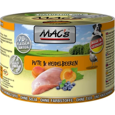 Afbeelding van MAC&#039;s Hondenvoer Natvoer Blik 70% Kalkoen &amp; Bosbessen 6 x 200g