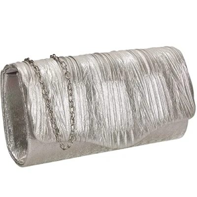 Afbeelding van SwankySwans Alice dames glanzende metallic party prom bruiloft avond kleine clutch tas portemonnee, Zilver