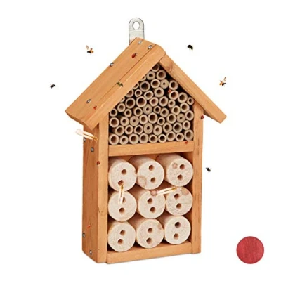 Afbeelding van Relaxdays insectenhotel bouwpakket DIY insectenhuis bijenhotel nestkast hangend geel