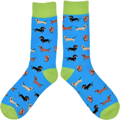 Afbeelding van Tutti Footi Grappige sokken met een Teckels Honden blauw/groen maat 37 42