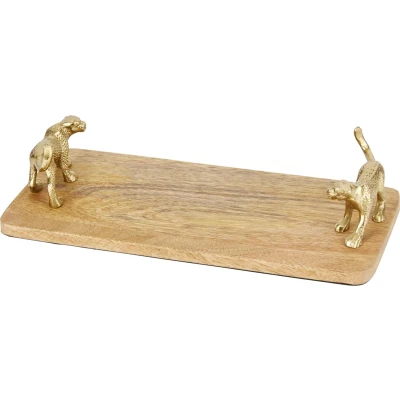 Afbeelding van Artesà Rechthoekige Serveerplank, Mangohouten Bord met Luipaardvormige Handvatten, 32 x 15cm