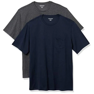 Afbeelding van Amazon Essentials Heren Slim Fit T shirt met korte mouwen en ronde hals, 2 stuks, marineblauw/houtskool heather, XS