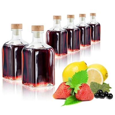 Afbeelding van COM FOUR® 6x glazen fles 120 ml met kurk lege kurkstop container voor vullen vloeistoffen zoals olie, azijn en sterke drank (vierkant ml)