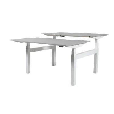 Afbeelding van Lectro Duo Plus werkplekken, zit sta (64 130cm) hoogte verstelbaar dmv 2 elektromotoren per wp met 180x80cm licht grijs 25mm bladen en aluminium