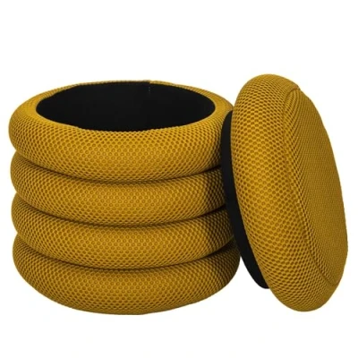Afbeelding van Home Deco Factory Poef/krukje Freya stof okergeel met opbergruimte D37 x H44 cm bijzet stoeltjes