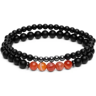 Afbeelding van Zentana Set van 2 Balans Armbanden Onyx &amp; Agaat Doelgerichtheid M 175mm