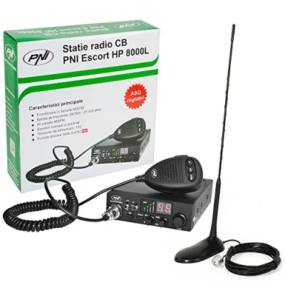 Afbeelding van CB draadloze transceiver PNI Escort HP 8000L met instelbare ASQ, 4W toetsvergrendeling + antenne Extra 45 SWR 1.0 cm hoog glasvezel magnetische houder inbegrepen