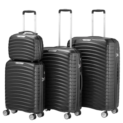 Afbeelding van Zelsius koffer set 4 stuks, ABS hardshell met TSA cijferslot, dubbele wielen en scheidingswand aan de binnenkant, handbagagekoffer, delige harde koffers, grote kofferset, zwart,