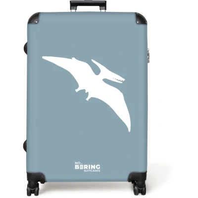 Afbeelding van NoBoringSuitcases.com® Koffer groot Reiskoffer lichtgewicht Blauw met Pteranodon dino Rolkoffer 4 wielen Grote trolley XL 98 liter bagage