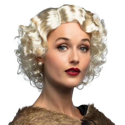 Afbeelding van Boland Pruik Helen Blond Krullen Halflang Vrouwen Charleston 20&#039;s Roaring Twenties