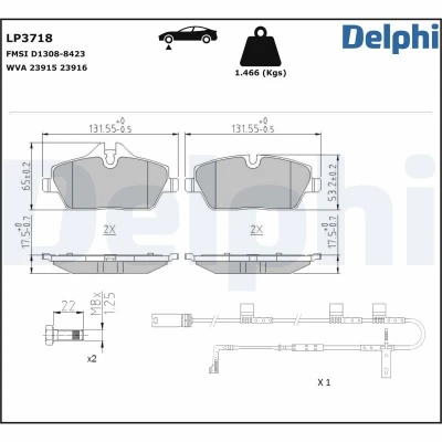 Afbeelding van Remblokset, schijfrem DELPHI LP3718