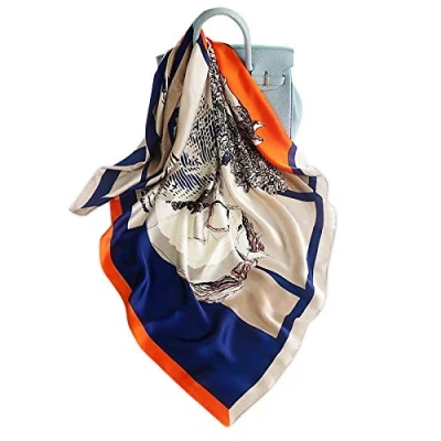 Afbeelding van LumiSyne Vrouwen Zijden Sjaals Dier Print Sjaal Luipaard Pauw Paard Lange Warm Wrap Zonnebrandcrème Sjaal, Zwart, Eén Maat
