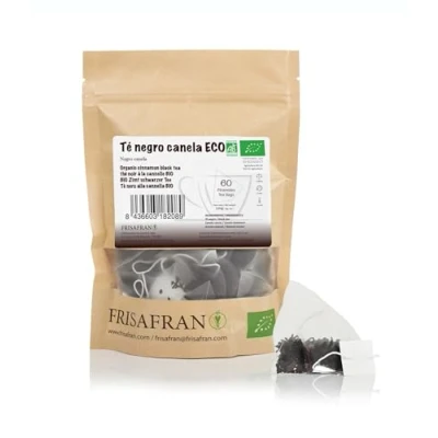 Afbeelding van FRISAFRAN Zwarte thee met Kaneel in Biologische piramide 60 stuks 120g Theezakjes Antioxidant en natuurlijke stimulator cafeïnevrije kaneelthee geen additieven
