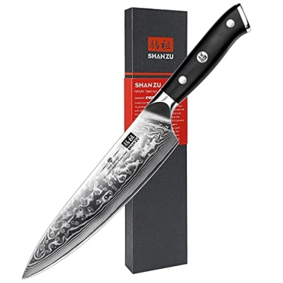 Afbeelding van SHAN ZU Koksmes 8 Inch Japans Stalen Damascus Keukenmes, Professionele Keukenmessen Scherp Koolstofstaal Super Staal Keukenmes