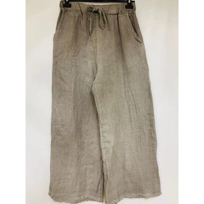 Afbeelding van Linnen broek met rechte lange pijpen elastische talie zijzakken kleur TAUPE maat 38/40