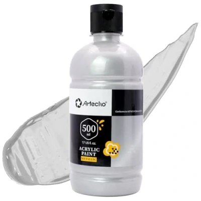 Afbeelding van Artecho Professionele Acrylverf, Zilver 500ml Buizen, Kunst Ambachtelijke Verven voor Canvasschilderen, Steen, Hout, Stof, Kunstbenodigdheden Kunstenaars