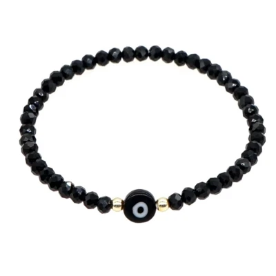 Afbeelding van Geluksarmband geluksbrenger boze oog evil eye kabbalah nazar kralen zwart