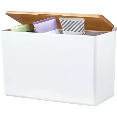 Afbeelding van tesa Baboo (XL) Badkamerdoos, Met bamboe deksel Wandmontage, zonder boren Wit, 242 mm x 160 102 Powerstrips Waterproof Strips XL