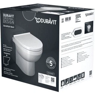 Afbeelding van Duravit DuraStyle Basic closetset Staand diepspoel spoelrandloos 37x48cm met softclose closetzitting wit
