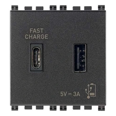Afbeelding van Vimar 19295.AC Arké USB stopcontact 5 V 3 A, 1 uitgang type A en C, in totaal voor het opladen van een apparaat tot of tegelijkertijd twee apparaten