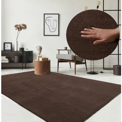 Afbeelding van the carpet relax Moderne pluizige kortpolige tapijt, antislip onderkant, wasbaar tot 30 graden, superzacht, bontlook, Bruin, 200 x 280 cm