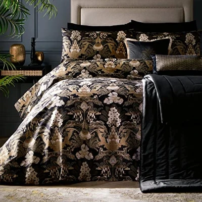 Afbeelding van Laurence Llewelyn Bowen Suburban Jungle Dekbedovertrek Set 3 stuks, kingsize bed in zwart/goud