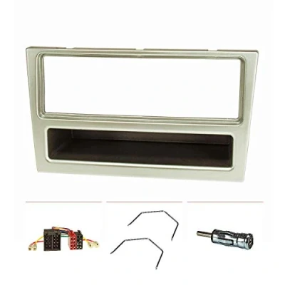Afbeelding van tomzz Audio 2439 072 Radio installatie frame Set geschikt voor Opel corsa c combo Omega b Vectra Meriva mat chroom met radioadapter iso, antenne adapter iso Din, ontgrendeling clip