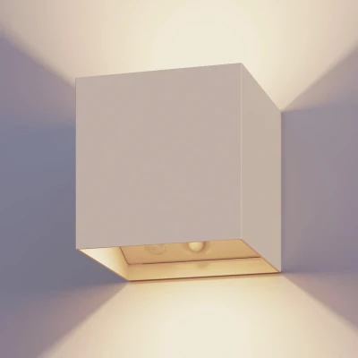 Afbeelding van Calex Volterra Oplaadbare Wandlamp Kubus Up &amp; Down Tuinverlichting Modern Warm Wit Licht Voor Binnen en Buiten Waterdicht Eenvoudige Installatie Draadloos USB C Bewegingssensor Zand