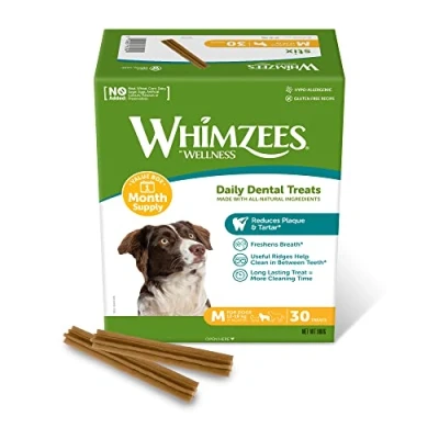 Afbeelding van WHIMZEES by Wellness Stix, Grootte M, 30 stuks (maandvoorraad), kauwsnacks for middelgrote honden (12 18kg), natuurlijke tandverzorgingssnack, graanvrij, zonder toegevoegde suikers