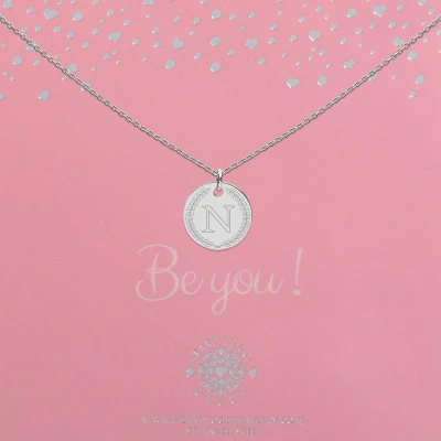 Afbeelding van Heart to Get Zilveren Kettingen Initalen Coin 18mm met Letter N ketting Initialen initiaal en krans